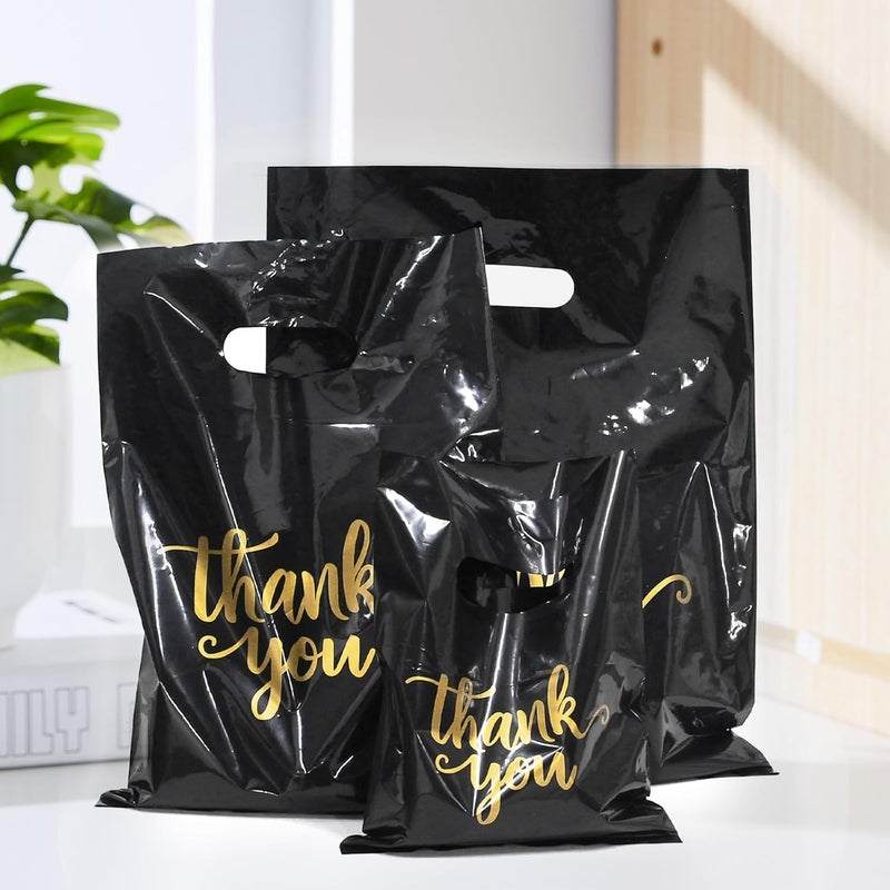 Heran 200PCS Thank You Bags with Handle Black Sale Bag for Small Business Clothes Boutique Gift, 3 Sizes Plastic Retail Grocery Shopping Bags, Reusable Goodie Bag Bulk for Store Party Favor Purchase - Image 2